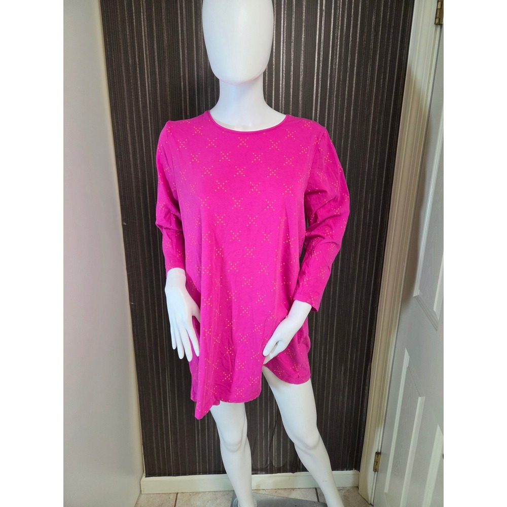Gudrun Sjoden Organic Cotton Tunic Top Pink Orange Dotted Cross Large L